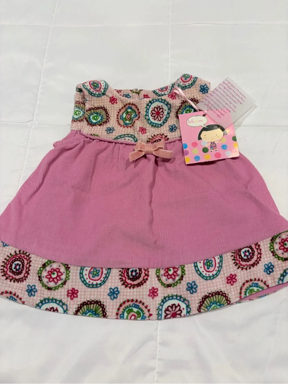 Lola et Moi Pink Corduroy & Floral Dress 6M NWT Baby Girl